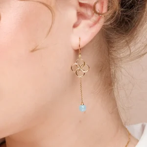 Ohrhänger Clover Charm, Aqua Chalzedon, 925 Sterlingsilber-LEAF Clearance