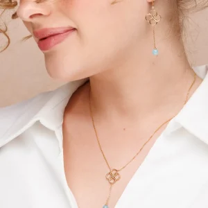 Ohrhänger Clover Charm, Aqua Chalzedon, 925 Sterlingsilber-LEAF Clearance