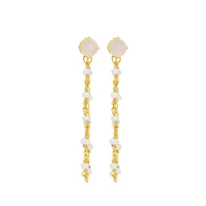 Ohrhänger Flying Gem, Perle/Rosenquarz, 18 K Gelbgold vergoldet-LEAF Hot