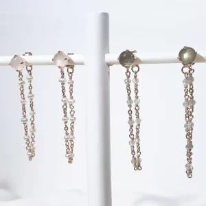 Ohrhänger Flying Gem, Perle/Rosenquarz, 18 K Rosegold vergoldet-LEAF Discount