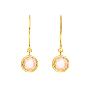 Ohrhänger Solitär, Rosenquarz, 18 K Gelbgold vergoldet-LEAF Fashion