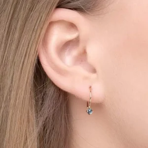 Ohrringe Cabochon, Blaue Topas, 14 Karat Gelbgold-LEAF Sale