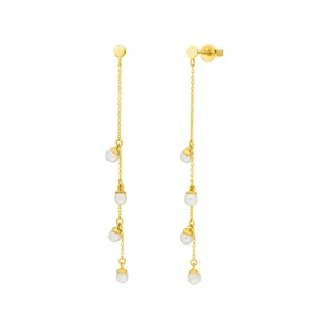 Ohrringe Perle Kette, 14 Karat Gelbgold-LEAF Fashion