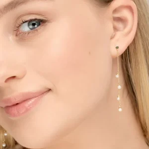 Ohrringe Perle Kette, 14 Karat Gelbgold-LEAF Fashion