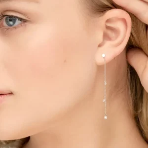 Ohrringe PURE Chain mit Diamanten, 18 Karat Weißgold-LEAF New