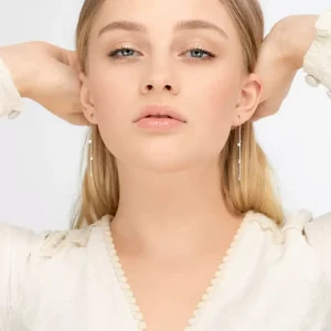 Ohrringe PURE Chain mit Diamanten, 18 Karat Weißgold-LEAF New
