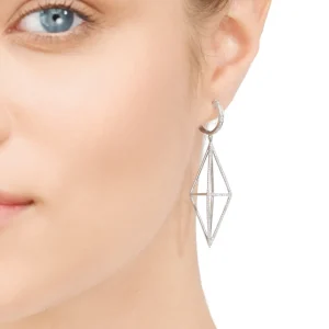 Ohrringe Trapez mit Diamanten, 18 Karat Weißgold-LEAF Clearance