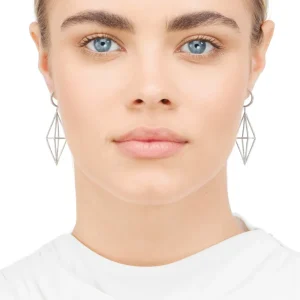 Ohrringe Trapez mit Diamanten, 18 Karat Weißgold-LEAF Clearance