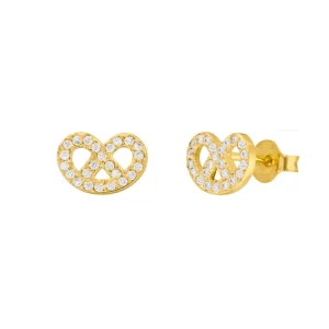 Ohrstecker Brezn mit Zirkonia, 18 K Gelbgold vergoldet-LEAF New