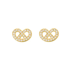 Ohrstecker Brezn mit Zirkonia, 18 K Gelbgold vergoldet-LEAF New