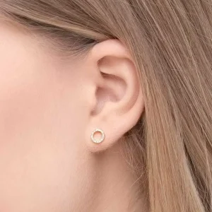 Ohrstecker Circle mit Diamanten, 18 Karat Gelbgold-LEAF Clearance