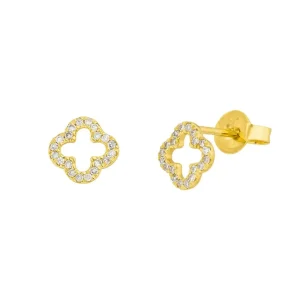 Ohrstecker Clover mit Diamanten, 18 Karat Gelbgold-LEAF Fashion