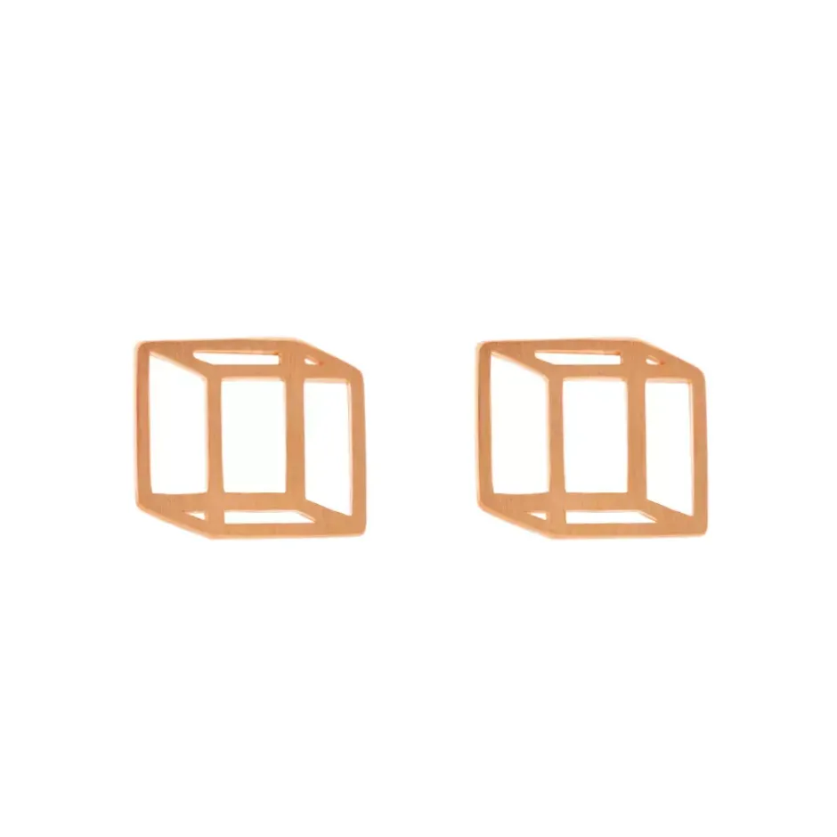 ohrstecker_cube_matt__k_r_0.webp Ohrstecker Cube matt, 18 K Rosegold vergoldet-LEAF Fashion