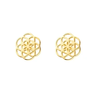 Ohrstecker Flower of Life, 18K Gelbgold vergoldet-LEAF Outlet