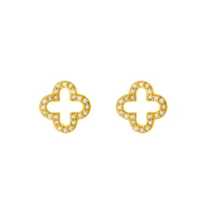 Ohrstecker Kleeblatt mit Zirkonia, 18 K Gelbgold vergoldet-LEAF Outlet