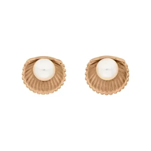 Ohrstecker Muschel mit Perle, 18 K Rosegold vergoldet-LEAF Discount
