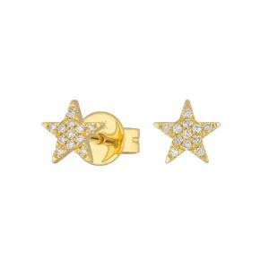 Ohrstecker Stern mit Diamanten, 14 Karat Gelbgold-LEAF Fashion