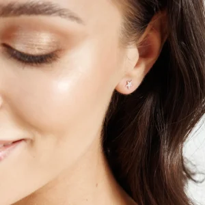 Ohrstecker Stern mit Diamanten, 14 Karat Weißgold-LEAF Hot