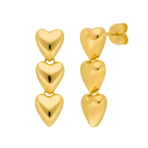 Ohrstecker Three Hearts, 18 K Gelbgold vergoldet-LEAF Hot
