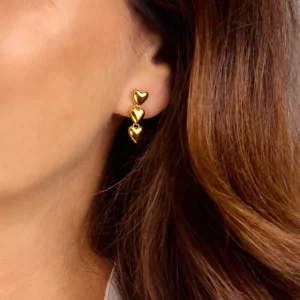 Ohrstecker Three Hearts, 18 K Gelbgold vergoldet-LEAF Hot