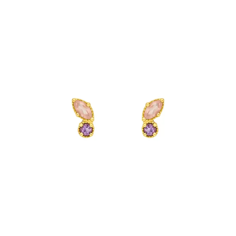 ohrstecker_two_gems_rosen_1-1.webp Ohrstecker Two Gems, Rosenquarz, 18 K Gelbgold vergoldet-LEAF Online