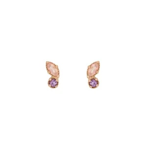 Ohrstecker Two Gems, Rosenquarz, 18 K Rosegold vergoldet-LEAF Outlet