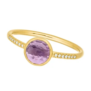 Ring Amethyst mit Diamanten, 14 Karat Gelbgold-LEAF Sale