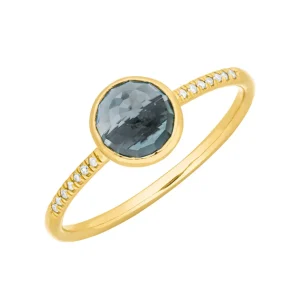 Ring Blue Topas mit Diamanten, 14 Karat Gelbgold-LEAF Sale