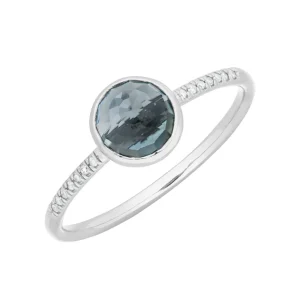 Ring Blue Topas mit Diamanten, 14 Karat Weißgold-LEAF Sale