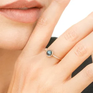 Ring Blue Topas mit Diamanten, 14 Karat Rosegold-LEAF Discount