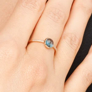 Ring Blue Topas mit Diamanten, 14 Karat Rosegold-LEAF Discount