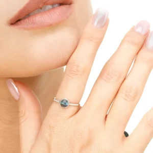 Ring Blue Topas mit Diamanten, 14 Karat Rosegold-LEAF Discount