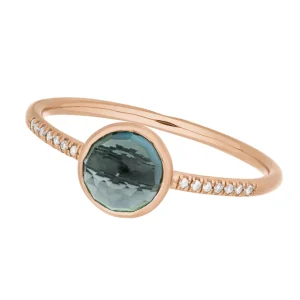 Ring Blue Topas mit Diamanten, 14 Karat Rosegold-LEAF Discount