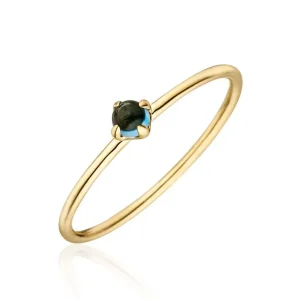 Ring Cabochon, 14 Karat Gelbgold, Blauer Topas-LEAF Fashion