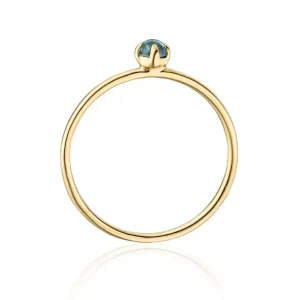 Ring Cabochon, 14 Karat Gelbgold, Blauer Topas-LEAF Fashion