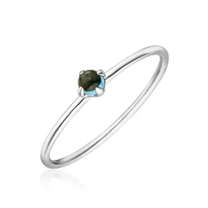 Ring Cabochon, 14 Karat Weißgold, Blauer Topas-LEAF New