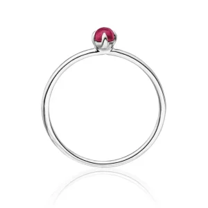 Ring Cabochon, 14 Karat Weißgold, Rubin-LEAF Discount