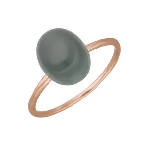 Ring Cabochon II, 14 Karat Rosegold, Grauer Mondstein-LEAF New