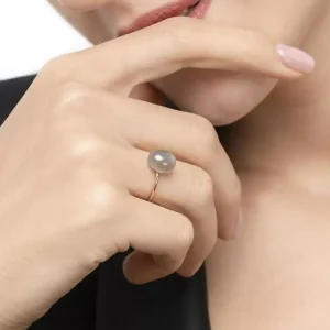 Ring Cabochon II, 14 Karat Rosegold, Grauer Mondstein-LEAF New