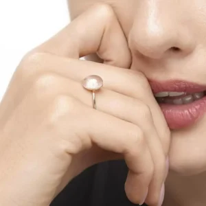 Ring Cabochon II, 14 Karat Rosegold, Rosenquarz-LEAF Hot