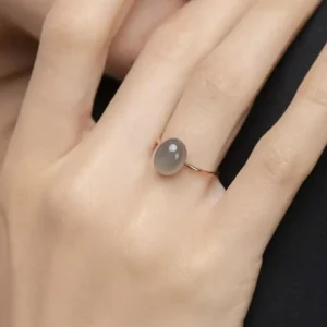 Ring Cabochon II, 14 Karat Rosegold, Grauer Mondstein-LEAF New