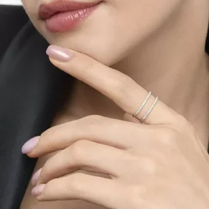 Ring Double mit Diamanten, 18 Karat Rosegold-LEAF Fashion