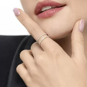 Ring Double mit Diamanten, 18 Karat Weißgold-LEAF Sale