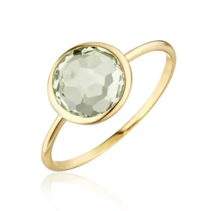 Ring Grüner Amethyst, 14 Karat Gelbgold-LEAF Sale