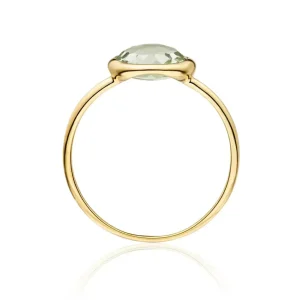 Ring Grüner Amethyst, 14 Karat Gelbgold-LEAF Sale