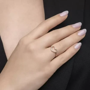 Ring Herz mit Diamanten, 18 Karat Rosegold-LEAF Fashion