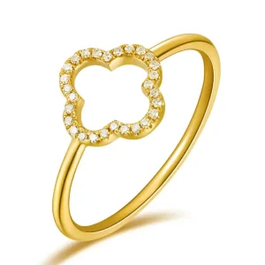 Ring Kleeblatt mit Diamanten, 18 Karat Gelbgold-LEAF Hot