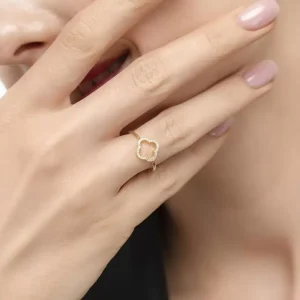 Ring Kleeblatt mit Diamanten, 18 Karat Gelbgold-LEAF Hot