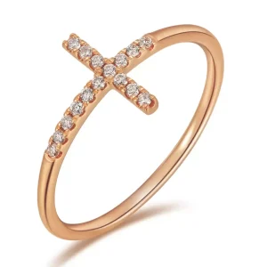 Ring Kreuz mit Diamanten, 18 Karat Rosegold-LEAF Sale