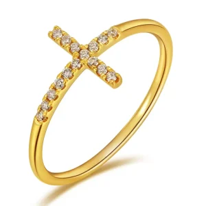 Ring Kreuz mit Diamanten, 18 Karat Gelbgold-LEAF Best
